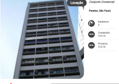 Esta sala comercial, localizada no edifício Louis Pasteur na Avenida Paulista oferece uma área privativa de 210,74 m²